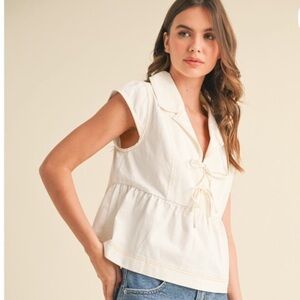 &merci Snow Denim Collared Babydoll Top